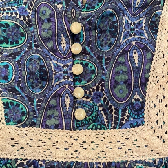 Anthropologie Lissa Romper Ballon Sleeve Blue Motif Paisley Size Small - Picture 5 of 10